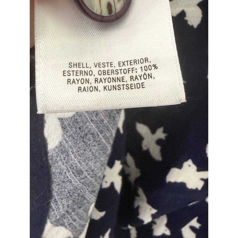 Maeve Anthropologie Navy White Bird Print Button Front Top Size 0 - Picture 4 of 5